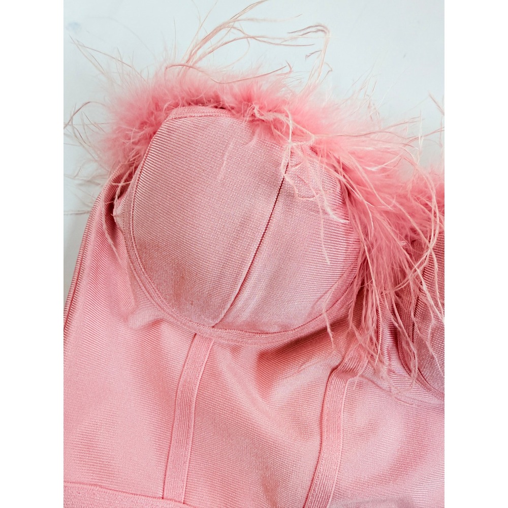 superdown Revolve Ramona Pink Feather Bandage Corset Top Womens S Zip Back - Picture 3 of 10